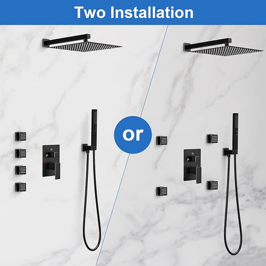 RUMOSE Rainfall Shower System with 4 Full Body Jet 4 Mode Shower Faucet Set | 12 Inch Rain Shower Head, 2 in 1 Handheld Spray, Oil Rubbed Bronze Brass Shower Jet Shower Fixtures, Wall Mounted