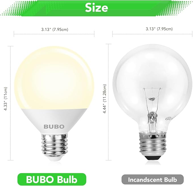 BUBO Vanity Light Bulbs 60 Watt Equivalent, Globe Light Bulb Warm White 3000K, G25 Round Light Bulbs for Bathroom 800 Lumens, E26 Medium Base, 7W, Non-Dimmable, 6 Pack
