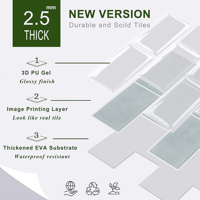 STICKGOO 10-Sheet Subway Tile Peel and Stick Backsplash, Self Adhesive Vinyl Wall Tiles, Stick on Backsplash for Kitchen and Bathroom(Thicker Design)
