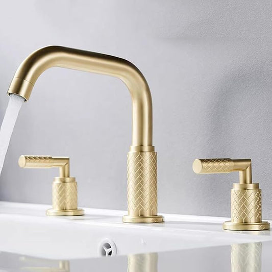 Bathroom Basin Mixer Faucet 3 Hole Brass Swivel Hot and Cold Water-Brushed Gold