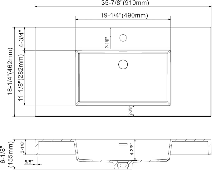 Dowell 36" Bathroom Sink,Single Bowl Vanity Basin,Rectangular Drop-In Bathroom Sink with Overflow,White-000 3618BP