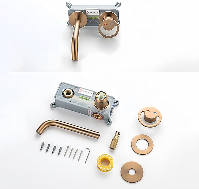 BiaoTeng Concealed Faucet for Bathroom Sink Wall Mount Hot and Cold Faucets for Bathroom Sinks Brass Grey