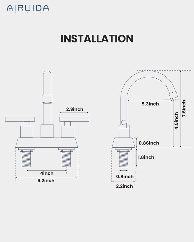 Airuida 4 Inch Centerset Brushed Nickel Bathroom Sink Faucet | 2 Handle,with Pop Up Drain,Sink Faucet Bathroom