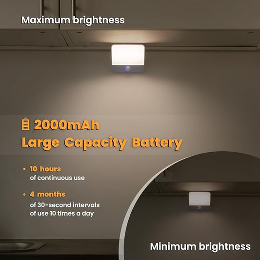 Motion Sensor Light Indoor Rechargeable, Battery Night Light 2000mAh, Motion Activated Night Lights Stick on 2 Pack, Dimmable Stair Lights for Bathroom, Hallway, Kitchen, Traveling, Cabinet