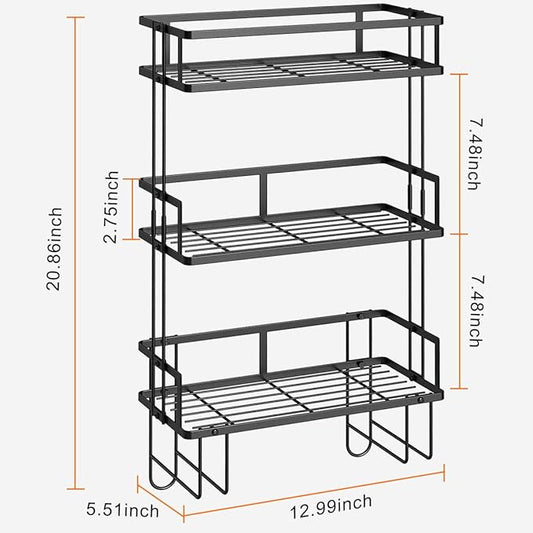 Over The Toilet Storage Shelf, 3-Tier Bathroom Storage Organizer Upgrade Punch-Free Toliet Storage Shelf, Home Storage Rack with Hooks Shelf,Black
