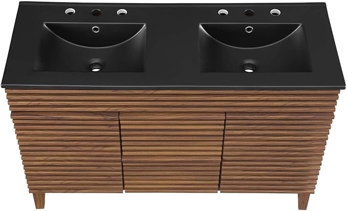 Modway Render 48" Double Bathroom Vanity in Walnut Black