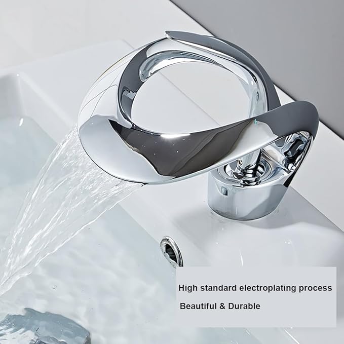 Waterfall Bathroom Faucet Sink Faucet 1 Hole Single Handle Modern Bathroom Faucet Mixed Cold and Hot Water Elegant Design Water Faucet for Sink (Polished Chrome)