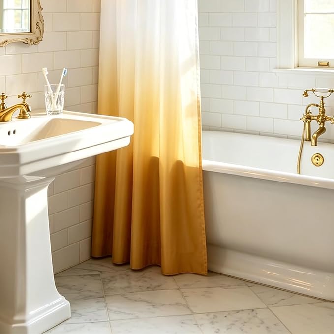 Felisa Ombre Yellow and White Shower Curtain Liner,Waterproof Fabric Shower Curtain with 3 Weighted Magnets, Odorless Cloth Lightweight Bathroom Curtain,Sturdy Rustproof Grommets,72 x 72