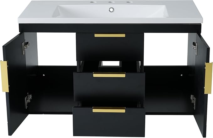LUMISOL 36" Black Floating Vanity Bathroom with Sink, Wall Mounted Bathroom Vanity with 2 Doors & 2 Drawers, Modern Bathroom Storage Cabinet with Undermount Sink & Countertop, Gold Handles