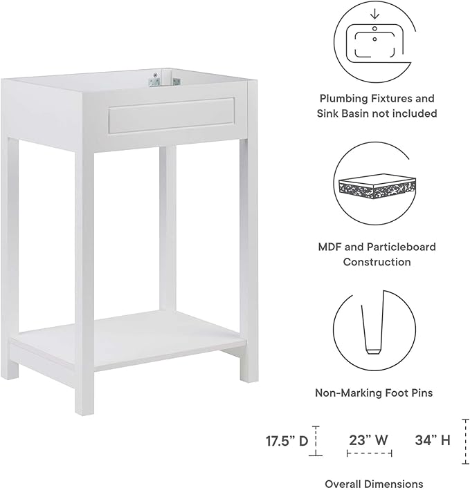 Modway Altura 24" Bathroom Vanity Cabinet (Sink Basin Not Included), 24 Inch, White