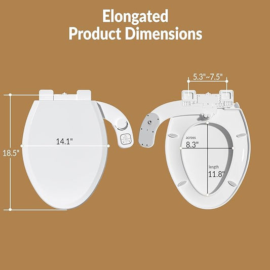 Left Hand Bidet Toilet Seat Non-Electric,Fits Elongated Toilets - Soft Close Lid,Quick-Release for Easy Cleaning - Dual Nozzle System with Self Cleaning,Adjustable Water Pressure