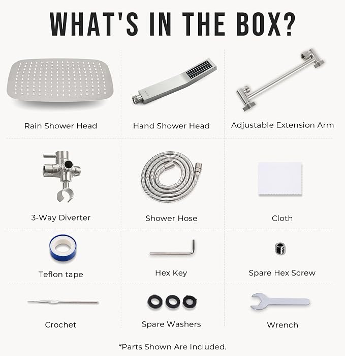 G-Promise All Metal 16" Rain Shower Head with Handheld for Bathroom Upgrade | All Metal, Built to Last, Easy Install, Adjustable Height & Angle for All Heights, Extra Long Hose, Modern Upgrade