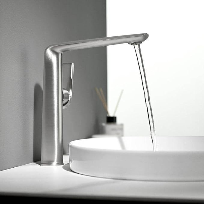 BiaoTeng Bathroom Sink Faucets One Hole Single Lever Handle High 2 Function Hot and Cold Brass Bathroom Sink Faucet Brushed Nickel