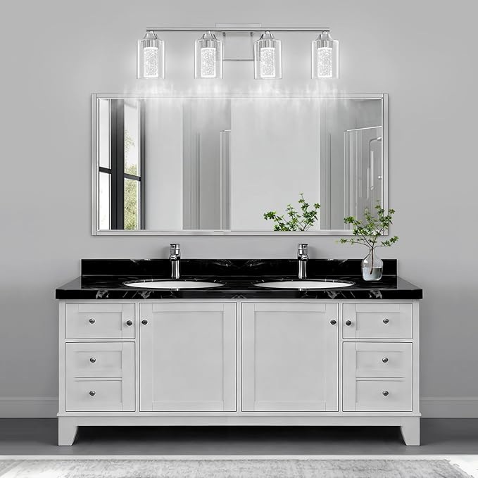 4-Light Brushed Nickel Bathroom Vanity Light with 3 Color Modes (3000K/4000K/6000K), Dimmable Modern Wall Light Over Mirror with Clear Glass Shade