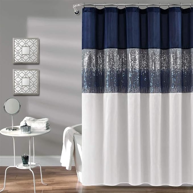 Lush Decor - Shower Curtain, Sparkly Color Block, Sequin Design, Modern Glam Bathroom Decor (Night Sky, 72" x 72")
