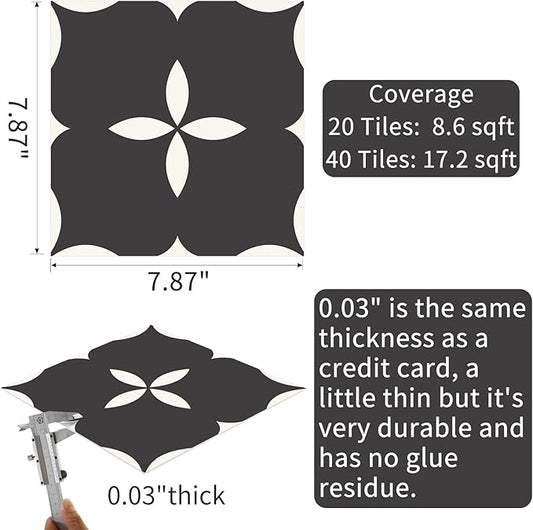 MORCART Peel and Stick Floor Tile Star Waterproof Vinyl Flooring DIY Flooring for Bathroom, Kitchen, Fireplace, Pet House, Stairs, Bedrooms, Wall, Store(20PCS,7.87" x 7.87",Black)