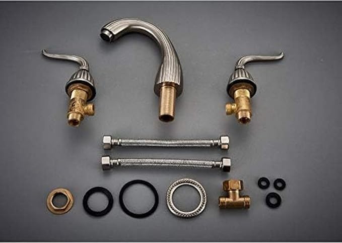 Basin Faucet Deck Mounted Bathroom Mixer Crane Dual Handle 3 Hole Cold and Hot Washing Tap-Antique Brass,Gold(Antique Brass)