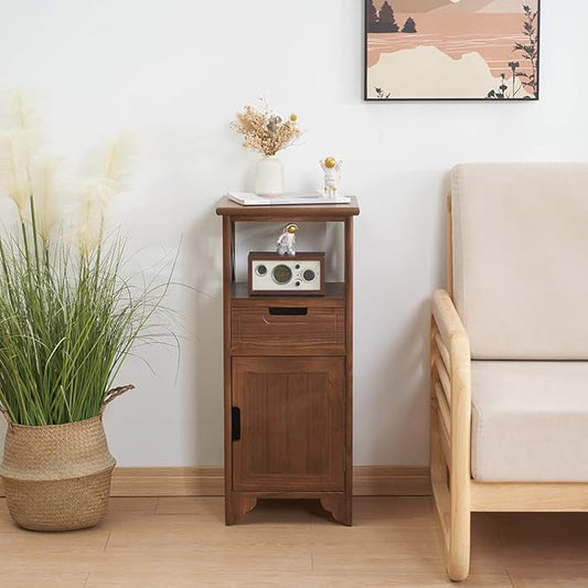 30 Inches Tall End Table, Fully Assembled Bathroom Floor Cabinet with Shelf and Storage, No Assembly Nightstand with Drawer for Bedroom-Walnut
