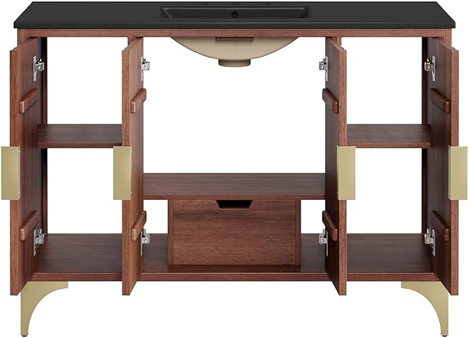 Modway Daylight Bathroom Vanity Cabinet with Ceramic Basin, 48" Single Sink, Black Walnut