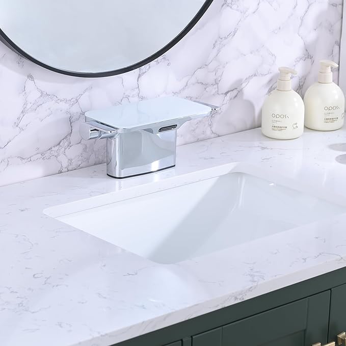 Waterfall Bathroom Faucet, 4 Inch Centerset Bathroom Sink Faucets, 2 Handle Bathroom Faucets for Sink, Modern Rv Lavatory Vanity Faucet with Pop Up Drain and Supply Hoses, Chrome