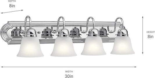 Kichler 30" 4-Light Vanity Bath Light in Chrome, Modern Bathroom Light with Clear Satin Etched Glass, ("30" W x 8" H), 5338CHS