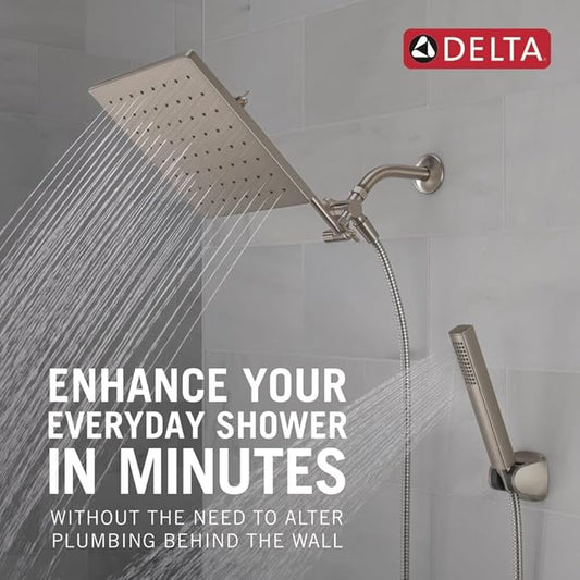 Delta Faucet 10-inch Raincan Shower Head and Hand Held Shower Combo, Brushed Nickel Square Shower Head, Rainfall Shower Head, Hand Shower, 1.75 GPM Flow Rate, Spotshield Brushed Nickel 75527-SN
