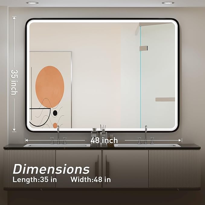 LED 43x36 Inch Lighted Bathroom Mirror,Gold Frame,3 Color