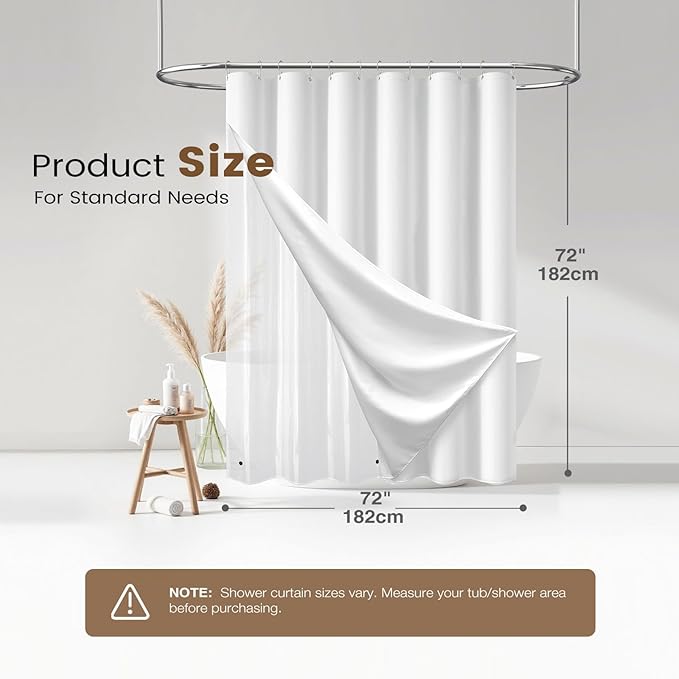 BTTN White 3 in 1 Shower Curtain with Clear Liner, Linen Textured Decorative Fabric Shower Curtains PEVA Liner with Plastic Hook, Modern Hotel Luxury Waterproof Shower Curtain for Bathroom, 72x72