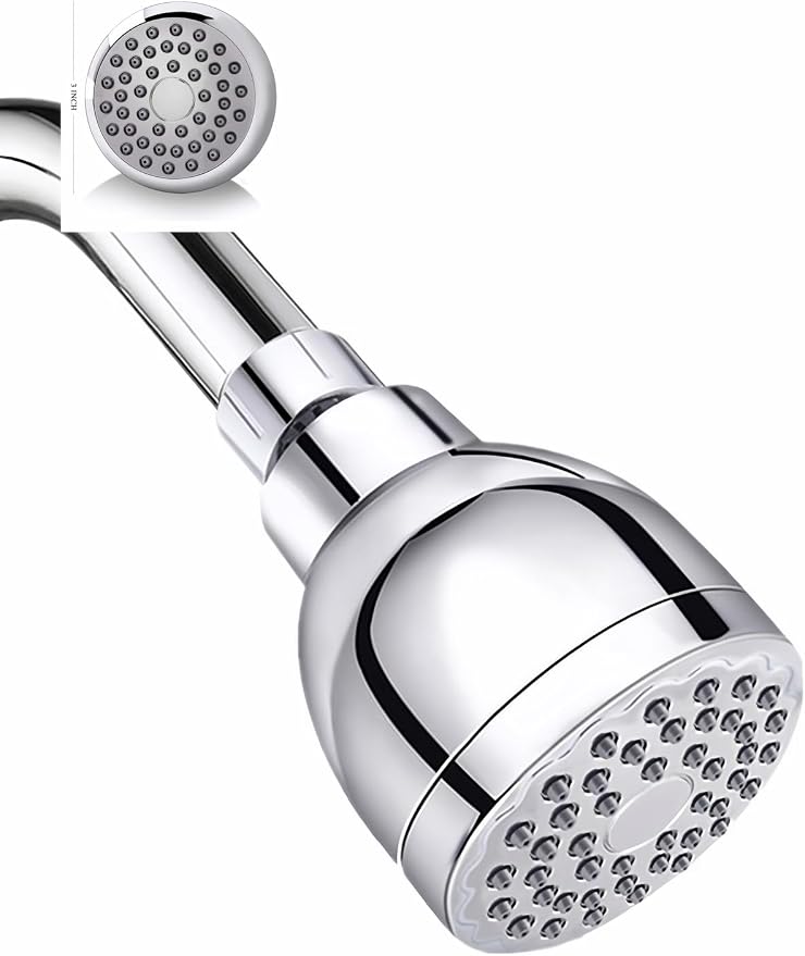 High Pressure Shower Head 3" Chrome - 360° Rotating Self-Cleaning Jets, Water Saving Flow Optimizer, Easy Install & Rustproof ABS, Spa Rainfall Spray for Adults/Elderly