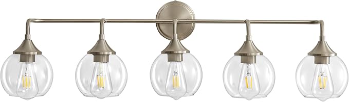 Bathroom Vanity Lights 5-Light Brushed Nickel Vanity Light 39" | Farmhouse Vanity Lighting Fixtures Over Mirror, Thickened Clear Glass Shade, UL E26 Dimmable Vanity Light Fixtures