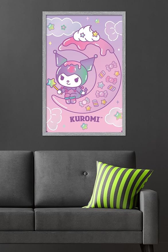 Hello Kitty and Friends: 24 Dreamland - Kuromi Wall Poster, 34L" x 22.4W", Gray Framed Version