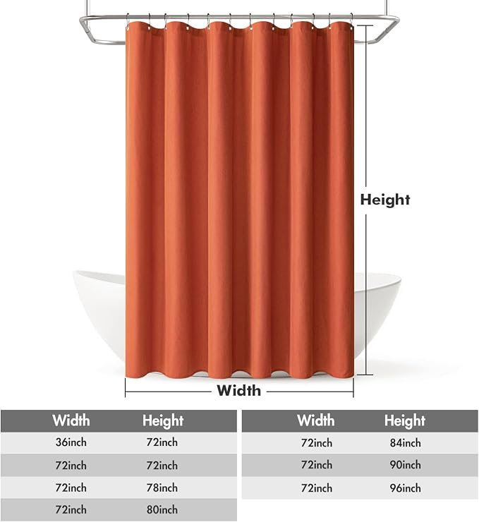 MIULEE Fall 72*84 Burnt Orange Terracotta Linen Shower Curtain Metal Hooks | Modern, Heavy Duty, Fabric Shower Curtain, Waterproof Thick Cloth Shower Curtain, Washable, Bathroom Hotel Bathtub