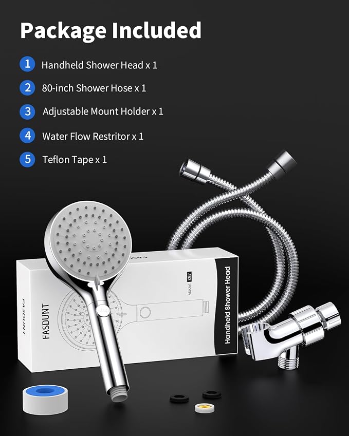 Shower Head with Handheld, High Pressure Showerhead with Long Hose | 80" Extra Long Stainless Steel Hose & Adjustable Bracket, Shower Heads with ON/OFF Switch for Pets Bath, Chrome