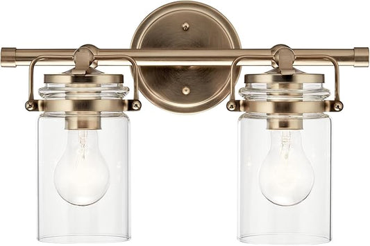 Kichler Brinley 15.75" 2 Light Vanity Light in Champagne Bronze with Clear Glass for Bathroom and Powder Room, (15.75" W x 10.25" H),45688CPZ
