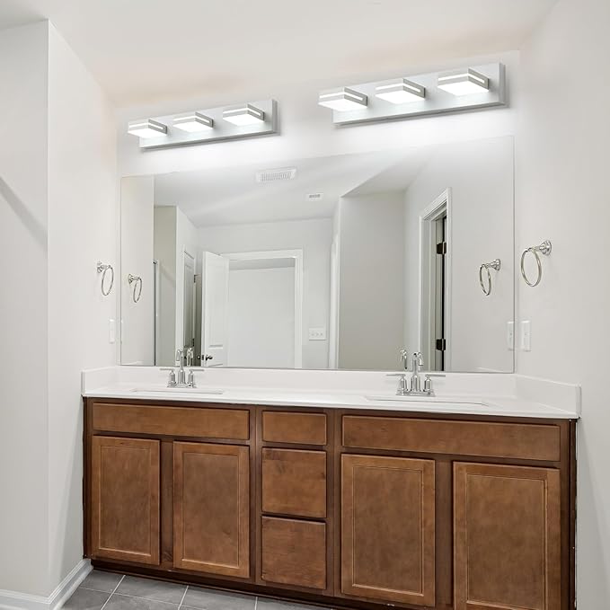 SineRise LED Modern Bathroom Vanity Light Fixtures, Modern Acrylic Bathroom Wall Lighting Fixtures Over Mirror, 3-Light, 24-Inch, White, White