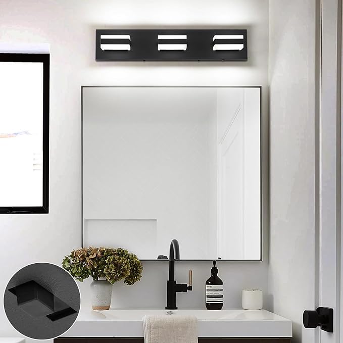 SOLFART 5 Color Temperature Adjustable Black 3 Lights Bathroom Vanity Fixtures, LED Vanity Light Over Mirror, Bathroom Light Fixture for Vanity ETL Listed