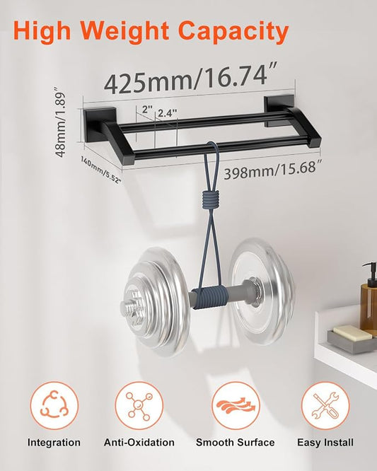 Alise Double Towel Bar,16 Inch Double Towel Racks for Bathroom, Matte Black | Quick Drying Bathroom Towel Holder, SUS304 Stainless Steel Towel Hanger Wall Mounted, Useable Length 14.9"
