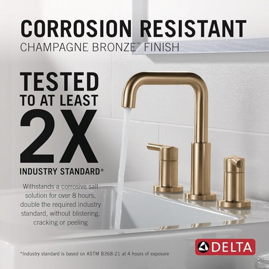 Delta Nicoli Brushed Gold Faucet 3 Hole, 8 Inch Widespread Bathroom Sink Faucet for Vanity, Push-Pop Drain Assembly, Champagne Bronze 35849LF-CZ