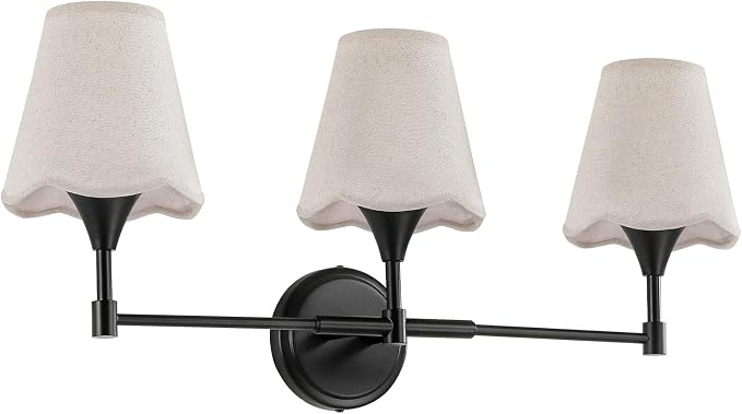Black Bathroom Vanity Light Fixtures: 3 Light Vanity Lighting Fixtures with Flared Fabric Shade, Matte Black Bathroom Lighting Fixture over Mirror, Wall Sconce Lights for Bedroom Hallway Living Room