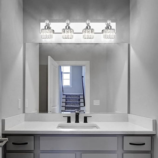 PRESDE Crystal 4 Light Bathroom Vanity Lights Chrom Vanity Light for Bathroom Over Mirror Modern Bath Wall Lighting