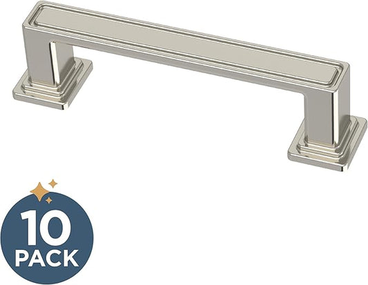 Franklin Brass 10 Pack Polished Nickel Cabinet Handles 3 inch (76mm) Kitchen Cabinet Handles and Drawer Pulls for Cupboards and Dressers | Recessed Square