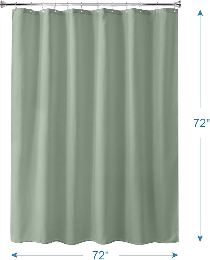 Sage Green Shower Liner Cloth Waterproof, Soft Sage Green Shower Curtain Liner Fabric with Weighted Stones, Washable Shower Curtain and Liner 2-in-1, 12 Grommet Holes, 72 x 72 Inches