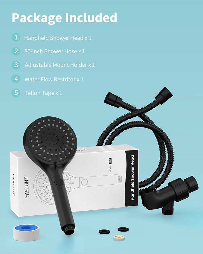 FASDUNT Shower Head with Handheld, High Pressure Showerhead with Hose Black | 80" Extra Long Stainless Steel Hose & Adjustable Bracket, Shower Heads with ON/OFF Switch for Pets Bath