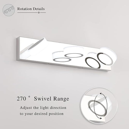 3 Light Bathroom Vanity Light, Modern Chrome Bathroom Light Fixtures Over Mirror, Bath Lamps Wall Scone 18W LED Vanity Lights with 360°Rotating Lamp Head