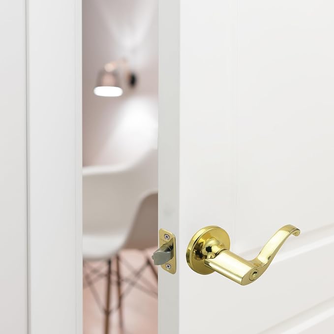 Design House Scroll Keyed Entry Door Lever, Polished Brass | Adjustable Latch, Surface, Traditional, Brass, Hardware, 784892