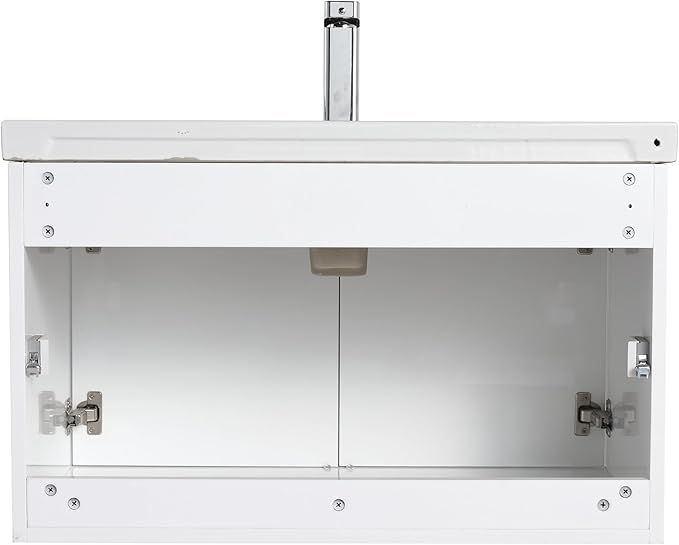 Blossom 32 Inch Wall Mounted Bathroom Vanity with Sink | Floating Wood Vanity Cabinet | Modern Soft-Close Doors & Storage | Ceramic Basin | Space-Saving Design (Glossy White, 32'' Ceramic Sink)