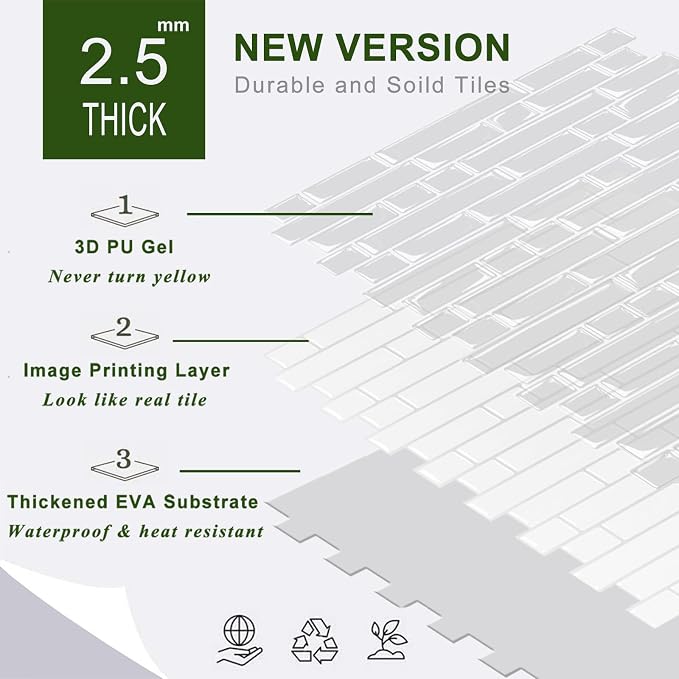 STICKGOO Peel and Stick Backsplash - 10 Sheets of 12”×12” - 3D Self Adhesive Peel and Stick Tile Backsplash for Kitchen & Bathroom