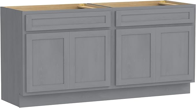Vanity Art 66 Inch Bathroom Base Cabinet Only, Double Sink Top (Not Include Sink) with Door & Soft Close Hinge, Unassembled Floor Cabinet, Smoke Grey, 2ea 33 Inch Combo