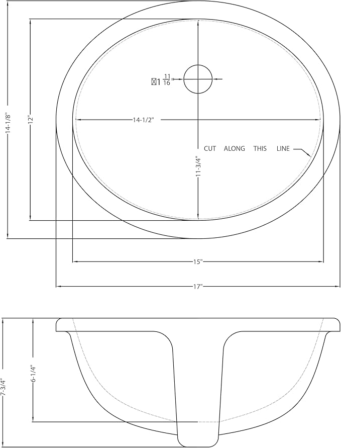 MSI White 17in. x 14.125in. Oval Porcelain Undermount Bathroom Vanity Sink