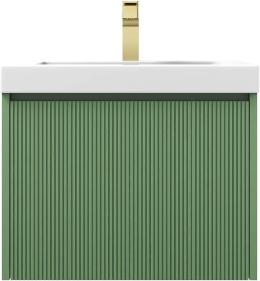 Blossom 24 Inch Bathroom Vanity with Sink | All Wood Wall Mounted Floating Bathroom Vanity Cabinet | Soft-Close Drawer | Modern Minimalist Style Vanities (24" w/Acrylic Sink, Aventurine Green)